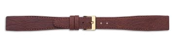 Brown open-ended leather watch strap with gold buckle