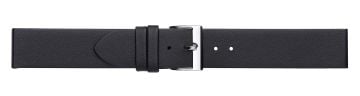 Black leather watch strap with silver buckle