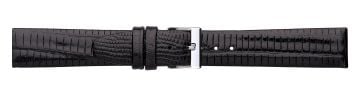 Black Teju lizard print embossed leather watch strap with silver buckle