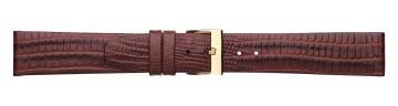 Brown Teju lizard print embossed leather watch strap with gold buckle