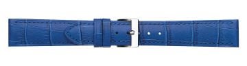 Blue alligator print embossed leather watch strap with silver buckle