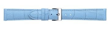 Blue alligator print embossed leather watch strap with silver buckle