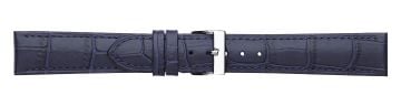 Blue alligator print embossed leather watch strap with silver buckle