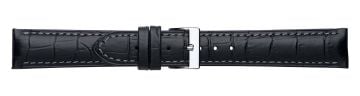 Black alligator print embossed leather watch strap with silver buckle 