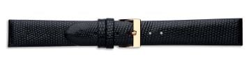 Black genuine lizard skin watch strap with gold buckle