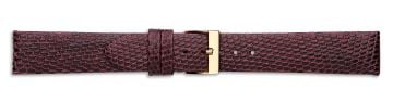 Red genuine lizard skin watch strap with gold buckle