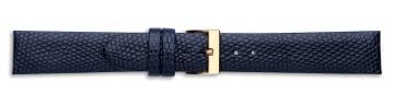Blue genuine lizard skin watch strap with gold buckle