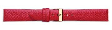 Red genuine lizard skin watch strap with gold buckle