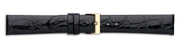 Black genuine crocodile skin watch strap with gold buckle