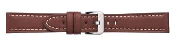 Tan leather watch strap with silver buckle and contrast stitching