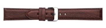 Brown textured leather watch strap with silver buckle