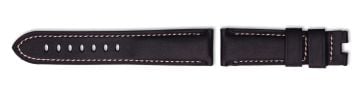 Black leather watch strap without silver buckle