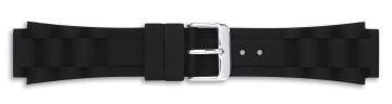 Black silicone watch strap with silver buckle