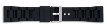 Black silicone watch strap with silver buckle