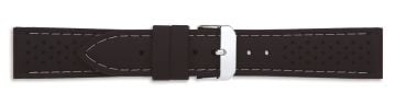 Black silicone watch strap with silver buckle and grey stitching