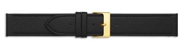 Black vegan leather watch strap with gold buckle